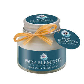 Baby-Zart Gesichtscreme von Pure Elements im Tiegel 50m. Vegan, glutenfrei, BDIH-zertifiziert, tierversuchsfrei und in Deutschland hergestellt. Die Rezeptur basiert auf natürlichen Wirkstoffen.