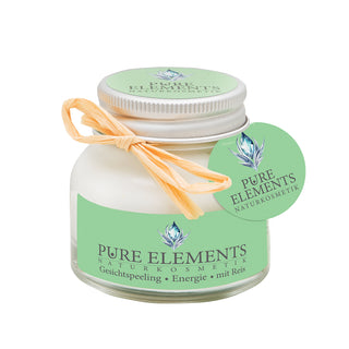 Gesichtspeeling Energie mit Reis von Pure Elements im Tiegel 50ml – enthält echte, energetisch aufgeladene Bergkristalle zur Harmonisierung von Haut und Seele. Vegan, glutenfrei, BDIH-zertifiziert, tierversuchsfrei und in Deutschland hergestellt. Die Rezeptur basiert auf natürlichen Wirkstoffen.