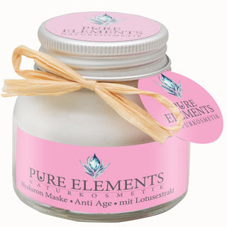 Hyaluron Maske Anti Age mit Lotusextrakt von Pure Elements im Tiegel 50ml – enthält echte, energetisch aufgeladene Bergkristalle zur Harmonisierung von Haut und Seele. Vegan, glutenfrei, BDIH-zertifiziert, tierversuchsfrei und in Deutschland hergestellt. Die Rezeptur basiert auf natürlichen Wirkstoffen.