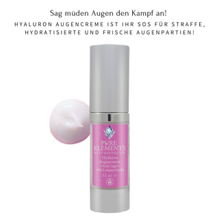 Hyaluron Augencreme Anti Age mit Lotusextrakt von Pure Elements im 50 ml Tiegel – vegan, glutenfrei, BDIH-zertifiziert, Naturkosmetik Made in Deutschland, mit Slogan: Die Zeit vergeht, aber deine Haut muss es nicht