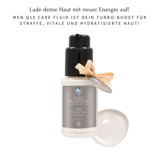 Men Q10 Care Fluid von Pure Elements im 30 ml Flasche – vegan, glutenfrei, BDIH-zertifiziert, Naturkosmetik Made in Deutschland, mit Slogan: Lade deine Haut mit neuer Energie auf