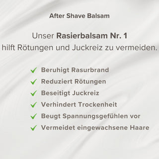 Textbild mit den Vorteilen des MEN After Shave Balm Energie von Pure Elements: hilft Rötungen und Juckreiz zu vermeiden, beruhigt Rasurbrand, reduziert Rötungen, beseitigt Juckreiz, verhindert Trockenheit, beugt Spannungsgefühlen vor und vermeidet eingewachsene Haare – vegane Naturkosmetik mit Bergkristallen, glutenfrei, tierversuchsfrei, BDIH-zertifiziert, Made in Germany