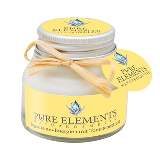 Tagescreme Energie mit Tomatenextrakt von Pure Elements im Tiegel 50ml – enthält echte, energetisch aufgeladene Bergkristalle zur Harmonisierung von Haut und Seele. Vegan, glutenfrei, BDIH-zertifiziert, tierversuchsfrei und in Deutschland hergestellt. Die Rezeptur basiert auf natürlichen Wirkstoffen.